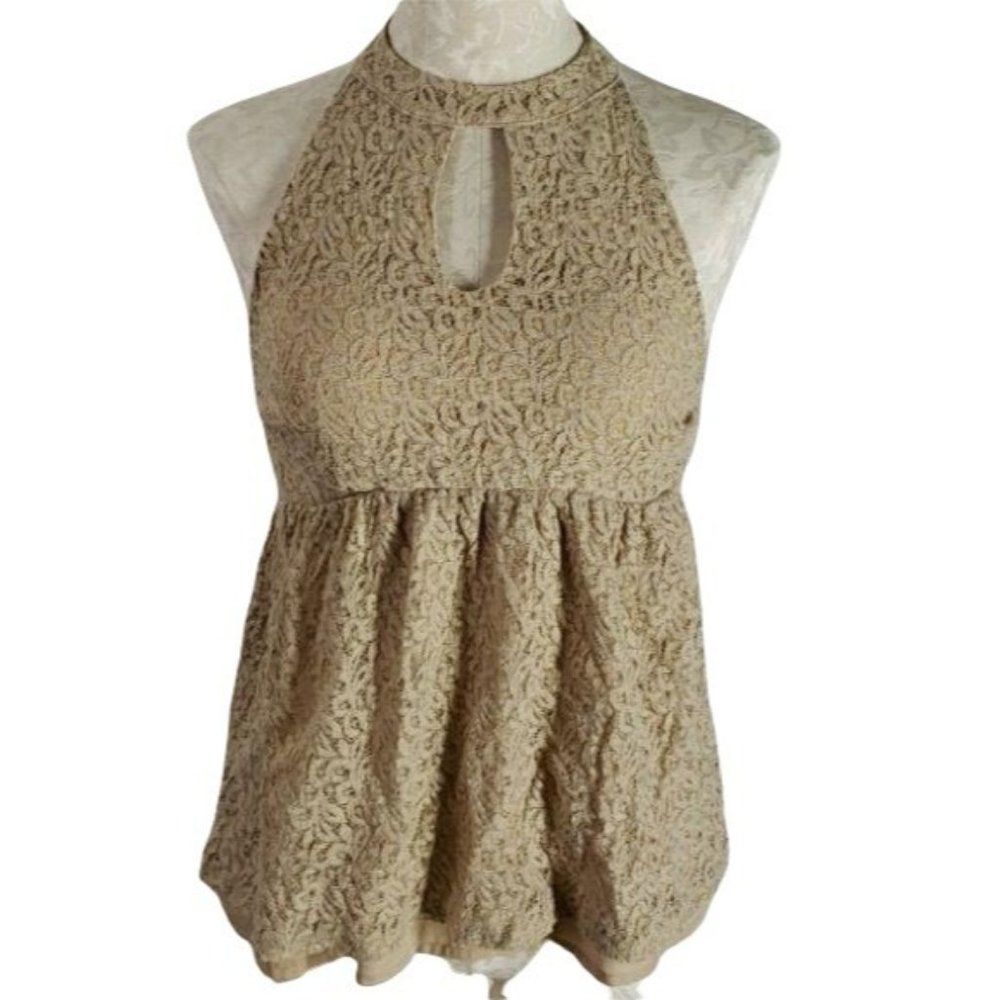 June & Hudson lace eyelet Halter medium‎ blouse Tank top